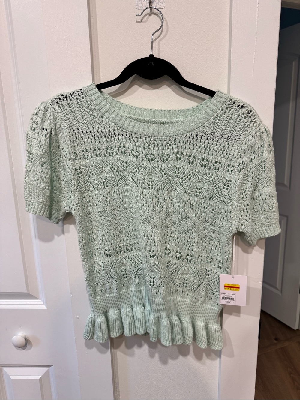 LC Lauren Conrad Mint Green Short-Sleeve Openwork Knit Top